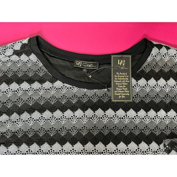 Diane Gilman Womens Peplum Top Sz 3X Black‎ Gray Lace Chevron Artsy Boho Mod - Picture 3 of 8
